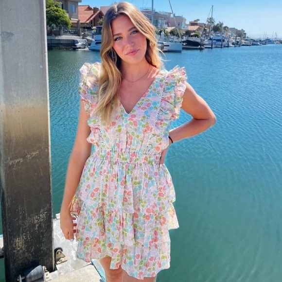 Love The Label Ines Ruffle Floral Tiered Mini Dress - Picture 1 of 16